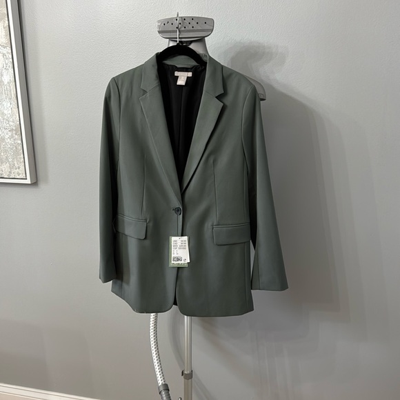 NWT H & M dark sage green blazer size S - Picture 1 of 6